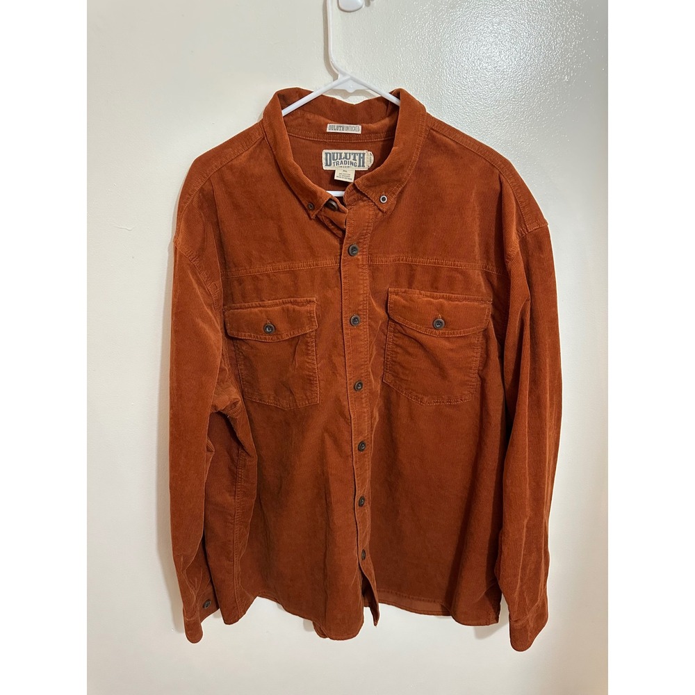 Duluth Trading Co Untucked Corduroy Shirt XL Relaxed Fit Burnt Orange Rust Mens